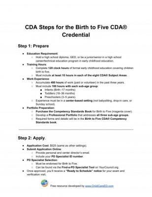 CDA Steps for the Birth to Five CDA&reg; Credential