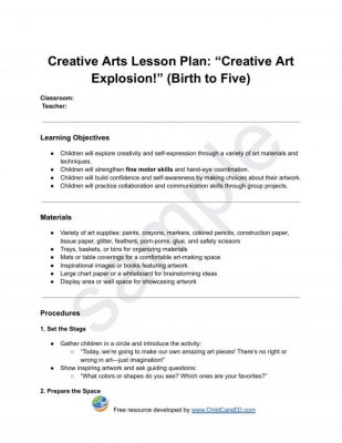 Sample Creative Arts Lesson Plan: &ldquo;Creative Art Explosion (Birth to Five)