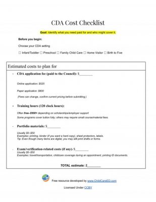 CDA Cost Checklist