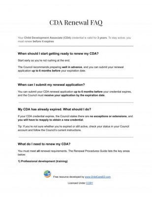 CDA Renewal FAQ