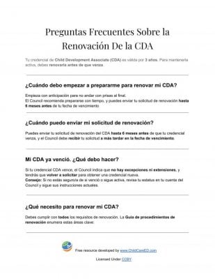 Preguntas Frecuentes Sobre la Renovaci&oacute;n De la CDA