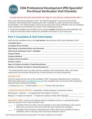 CDA Pre-Virtual Verification Visit Checklist