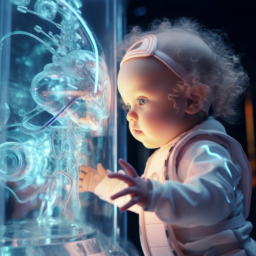 Curious Child Engaged with Futuristic Technology