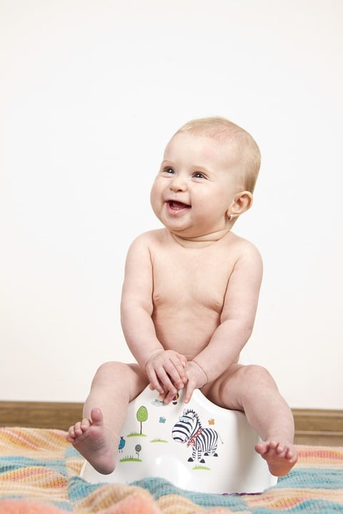 Joyful Baby Sitting on a Potty